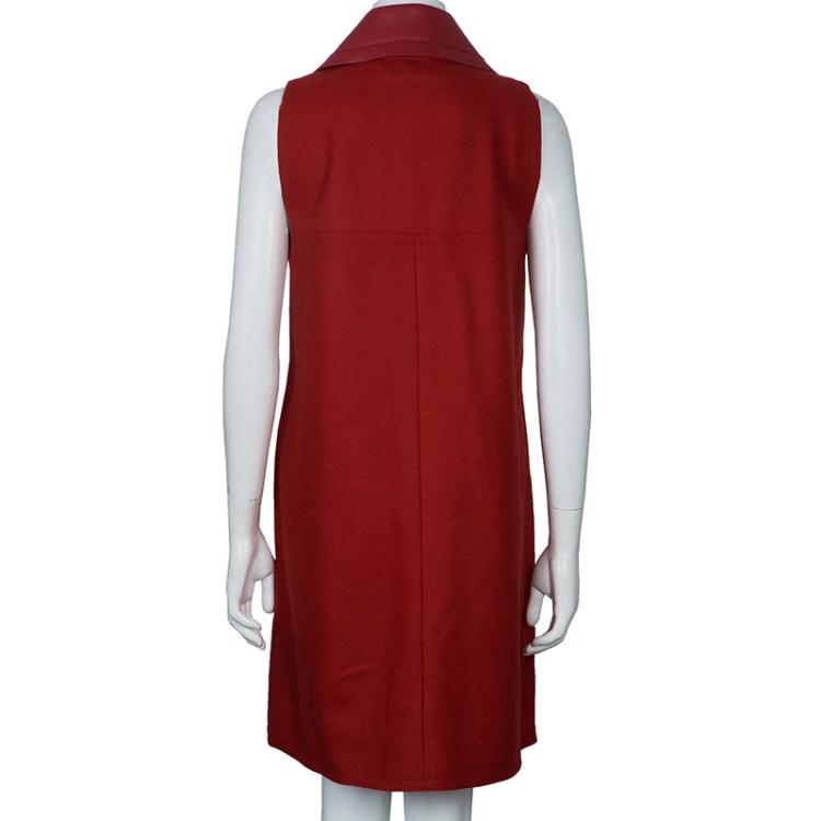 Pre Owned Fendi Red Wool Leather Sleeveless Coat M