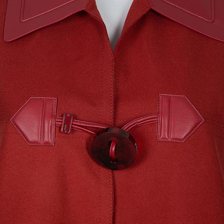 Pre Owned Fendi Red Wool Leather Sleeveless Coat M