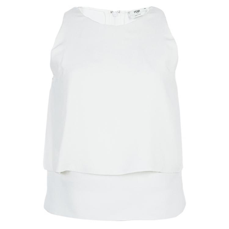 Pre Owned Fendi White Layered Sleeveless Top S