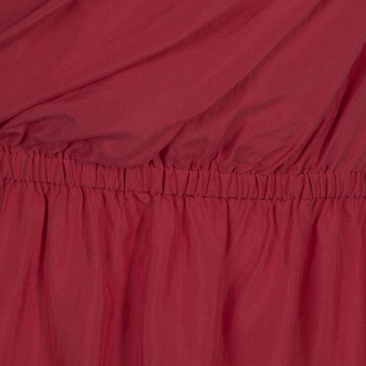 Pre Owned Fendi Red Silk Asymmetric Sleeve Gathered Crossover Dress L