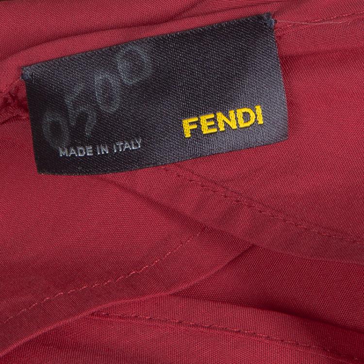 Pre Owned Fendi Red Silk Asymmetric Sleeve Gathered Crossover Dress L