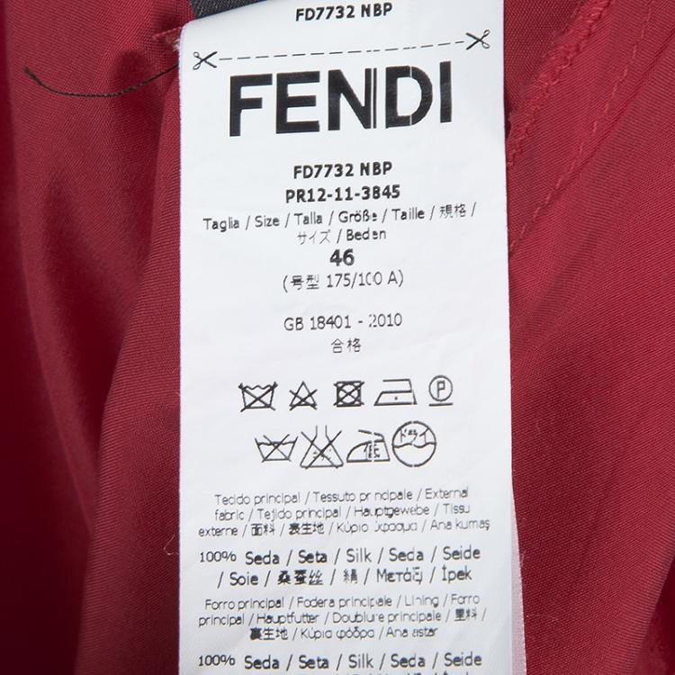 Pre Owned Fendi Red Silk Asymmetric Sleeve Gathered Crossover Dress L