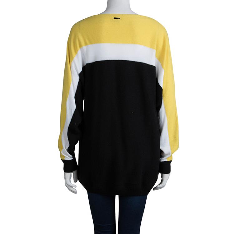 Pre Owned Fendi Black and Yellow Colorblock Dolman Sleeve Sweater XL
