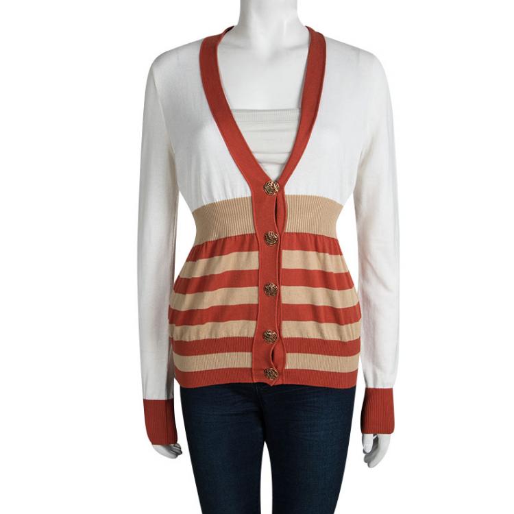 Pre Owned Fendi Multicolor Striped Knit Button Front Cardigan M