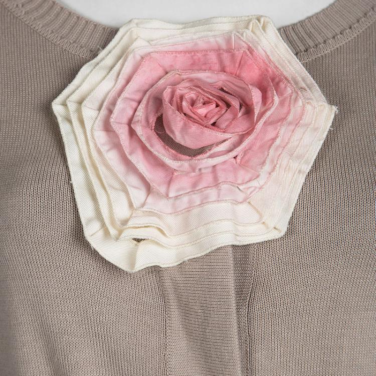 Pre Owned Fendi Beige Floral Applique Detail Short Sleeve Cropped Cardigan M