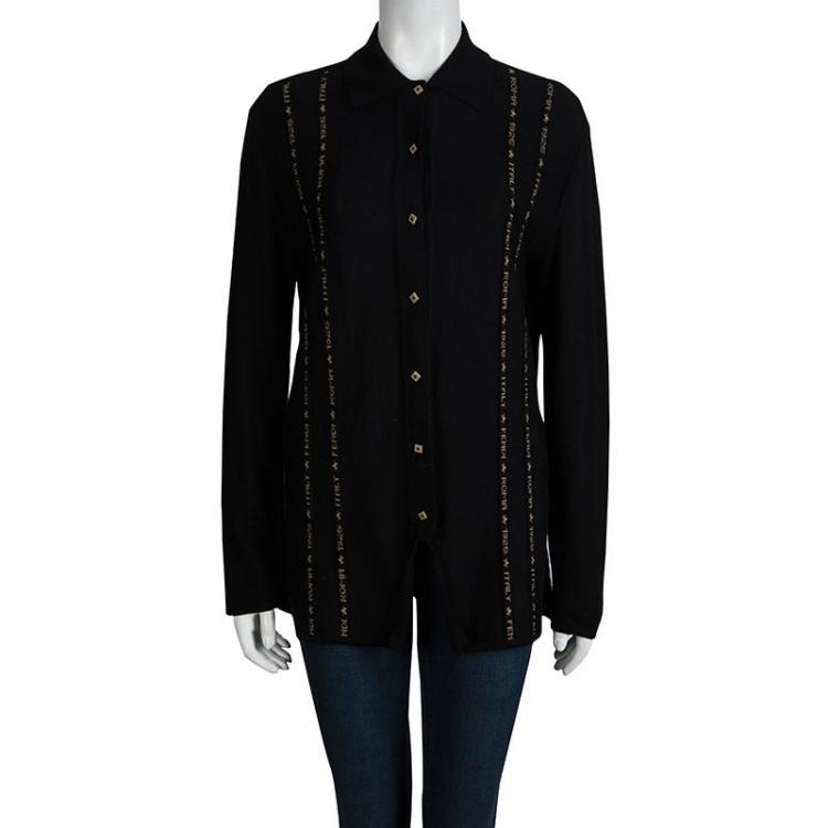 Pre Owned Fendi Black Merino Wool Vintage Button Front Cardigan S