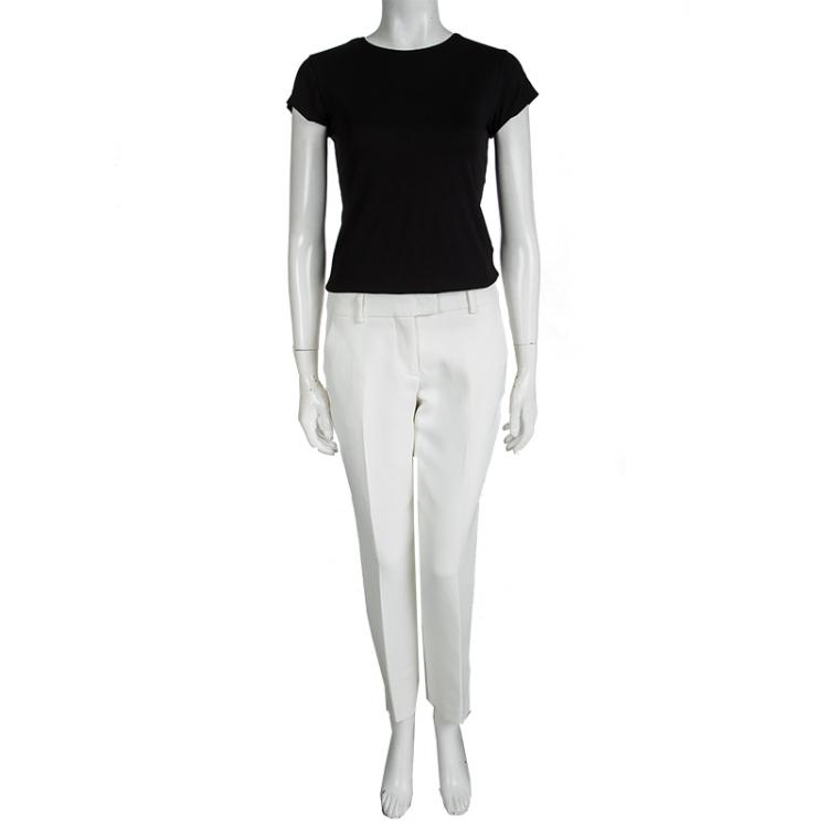 Pre Owned Fendi Off White Cotton High Waist Straight Fit Trousers S