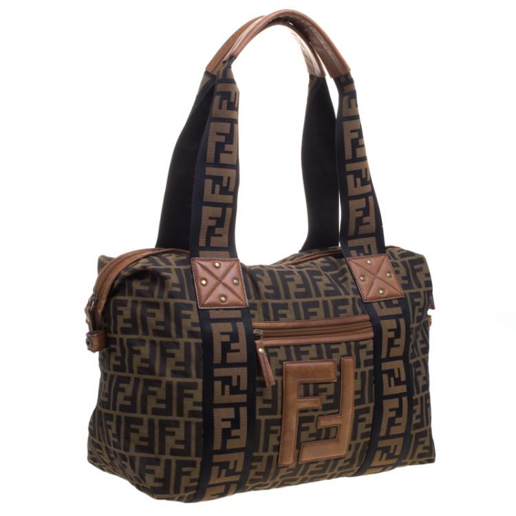 Pre Owned Fendi Brown Zucca Canvas Large Boston Bag