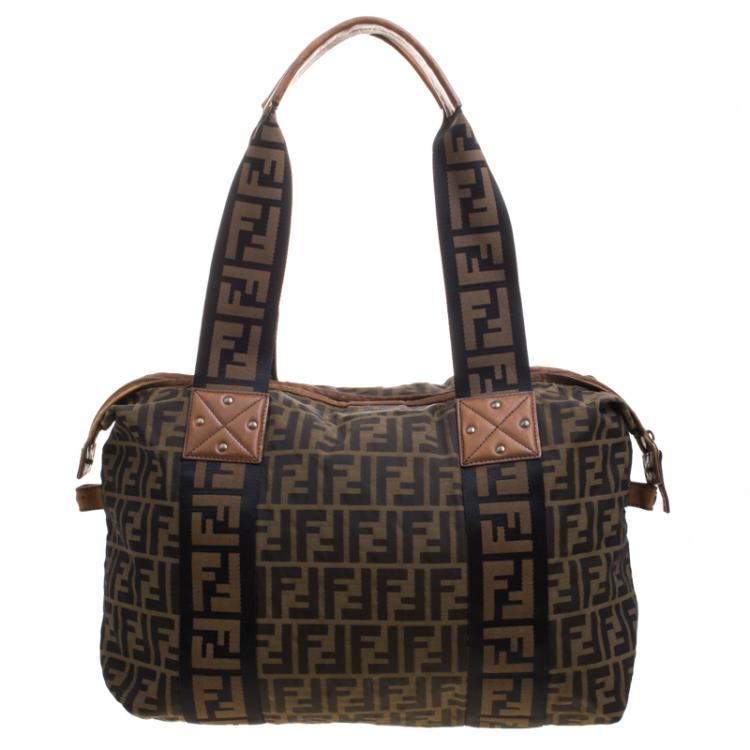 Pre Owned Fendi Brown Zucca Canvas Large Boston Bag
