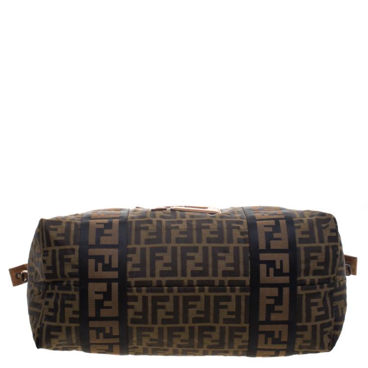 Pre Owned Fendi Brown Zucca Canvas Large Boston Bag