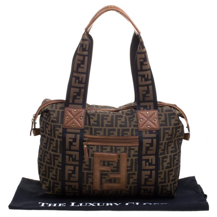 Pre Owned Fendi Brown Zucca Canvas Large Boston Bag