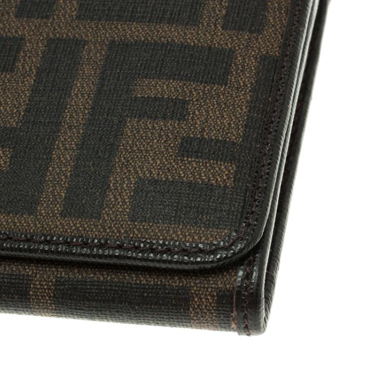 Pre Owned Fendi Tobacco Zucca Spalmati Continental Wallet  