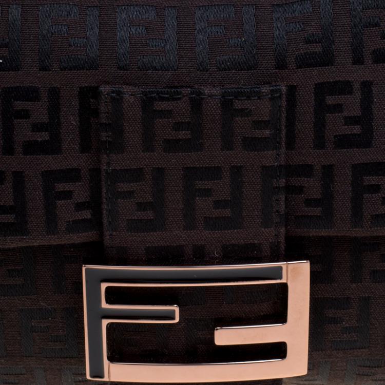 Pre Owned Fendi Dark Brown Zucchino Canvas Baguette Shoulder Bag
