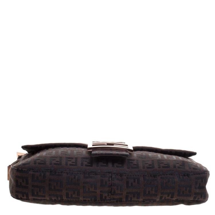 Pre Owned Fendi Dark Brown Zucchino Canvas Baguette Shoulder Bag
