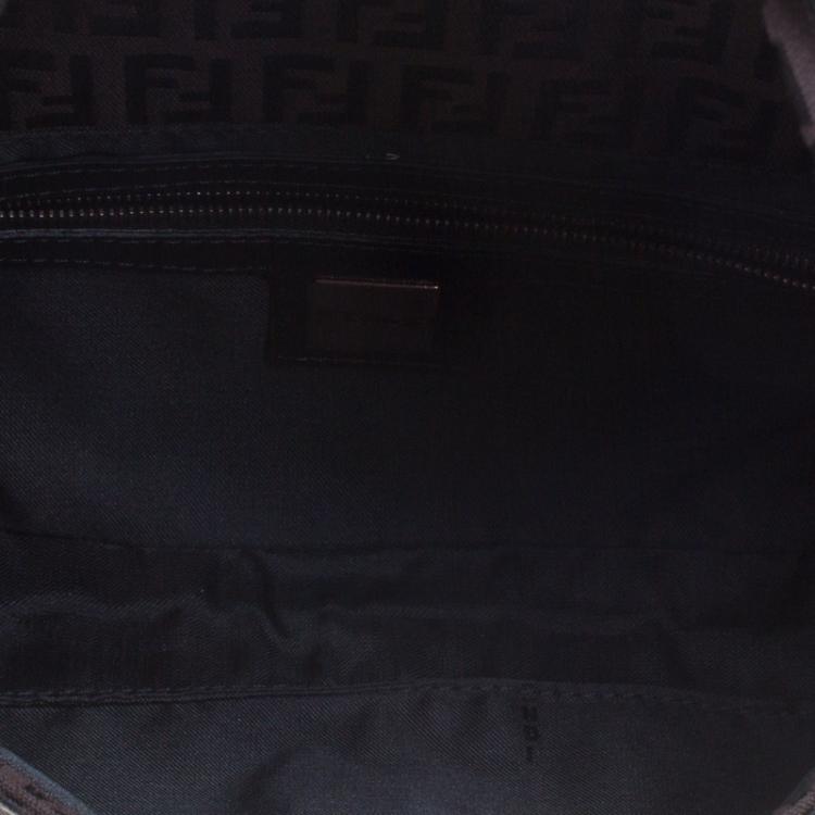 Pre Owned Fendi Dark Brown Zucchino Canvas Baguette Shoulder Bag
