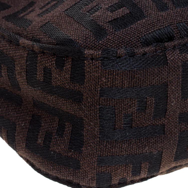 Pre Owned Fendi Dark Brown Zucchino Canvas Baguette Shoulder Bag
