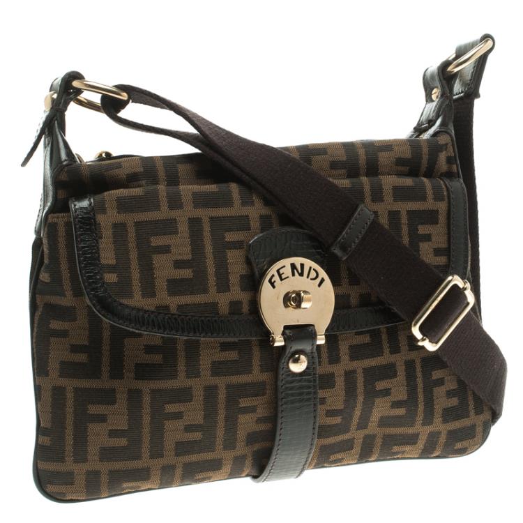 Pre Owned Fendi Tobacco Zucca Canvas Medium Messenger Bag
