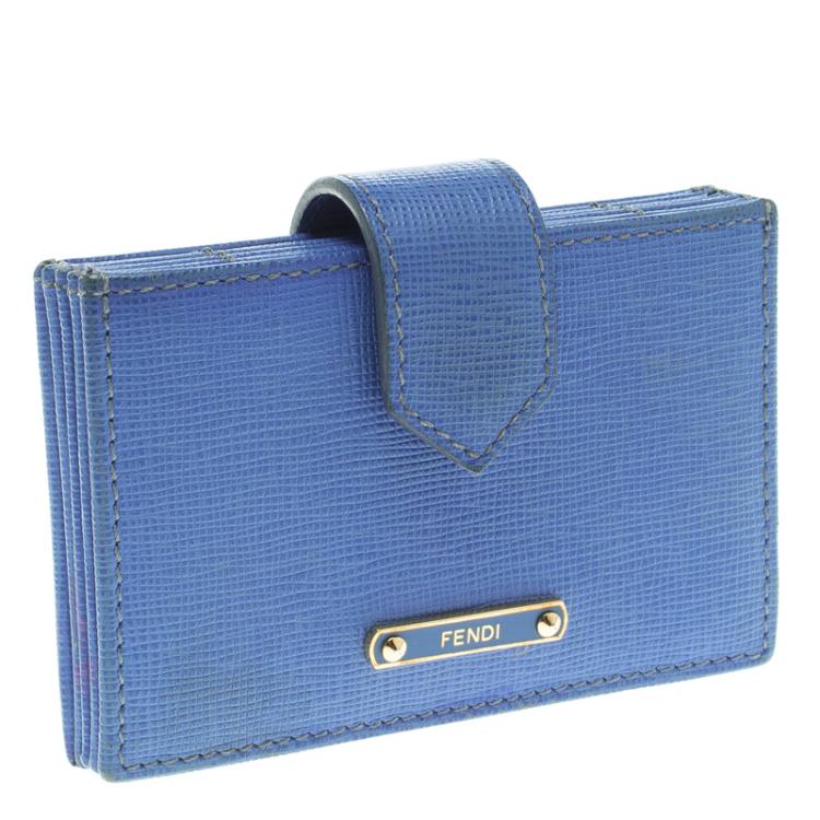 Pre Owned Fendi Blue Saffiano Leather Card Holder 