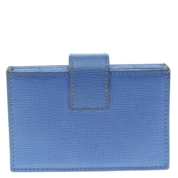 Pre Owned Fendi Blue Saffiano Leather Card Holder 
