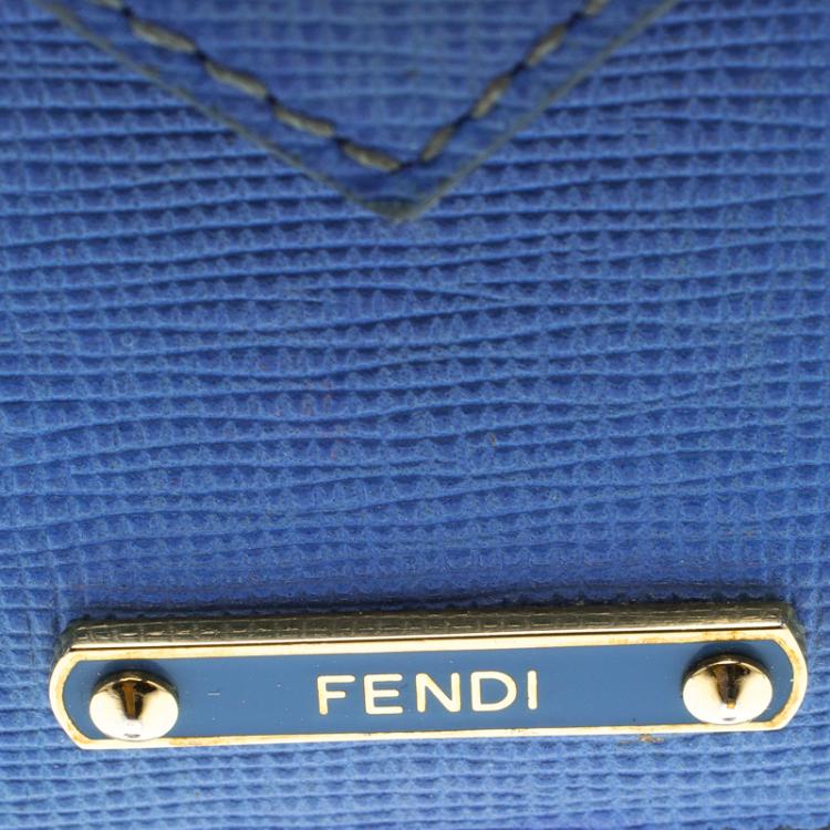 Pre Owned Fendi Blue Saffiano Leather Card Holder 