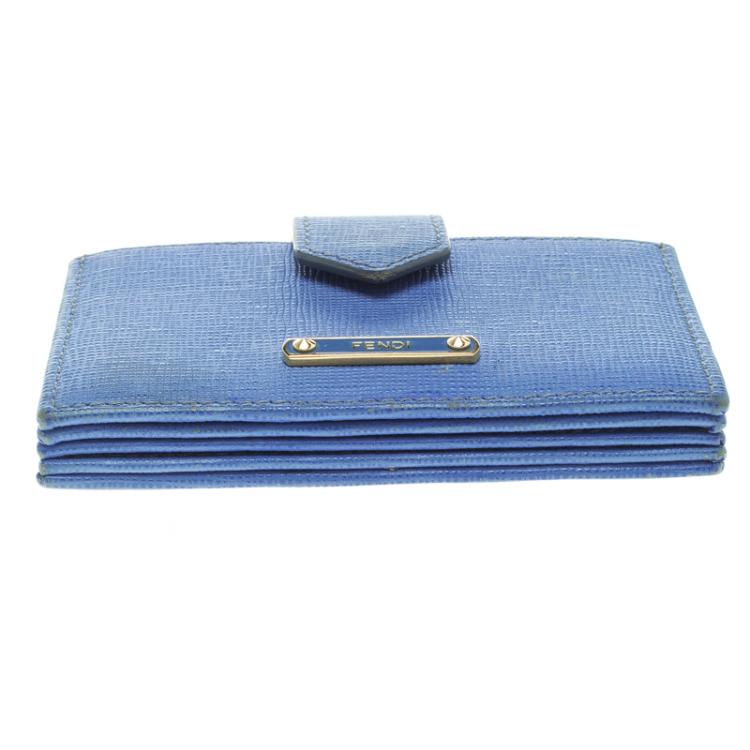 Pre Owned Fendi Blue Saffiano Leather Card Holder 