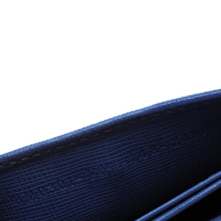 Pre Owned Fendi Blue Saffiano Leather Card Holder 