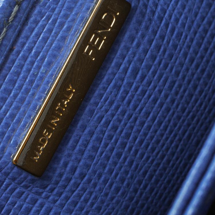 Pre Owned Fendi Blue Saffiano Leather Card Holder 
