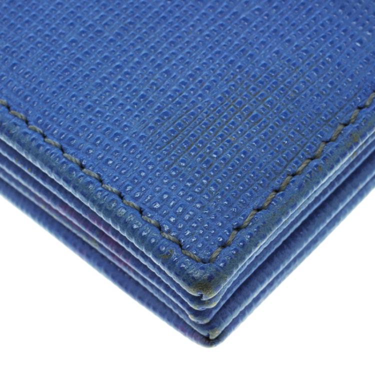 Pre Owned Fendi Blue Saffiano Leather Card Holder 