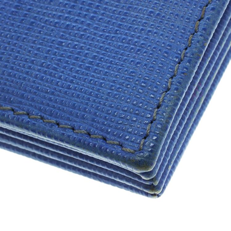 Pre Owned Fendi Blue Saffiano Leather Card Holder 