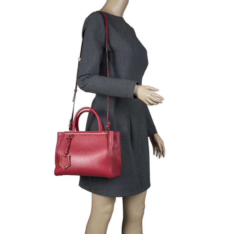 Fendi Red/Silver Saffiano Leather Petite Sac 2jours Elite Tote Bag