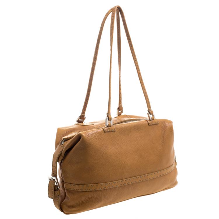 Pre Owned Fendi Brown Selleria  Leather Bauletto Bag