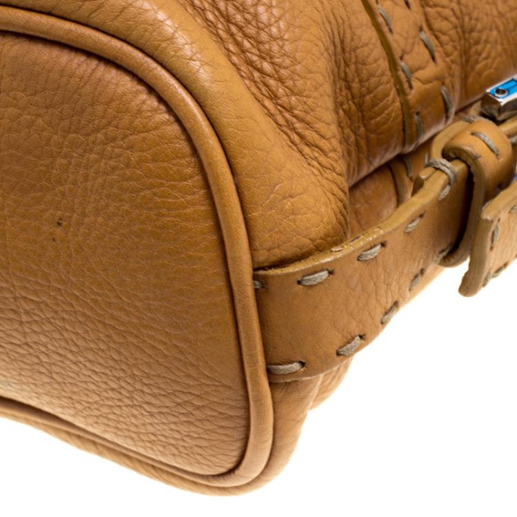 Pre Owned Fendi Brown Selleria  Leather Bauletto Bag