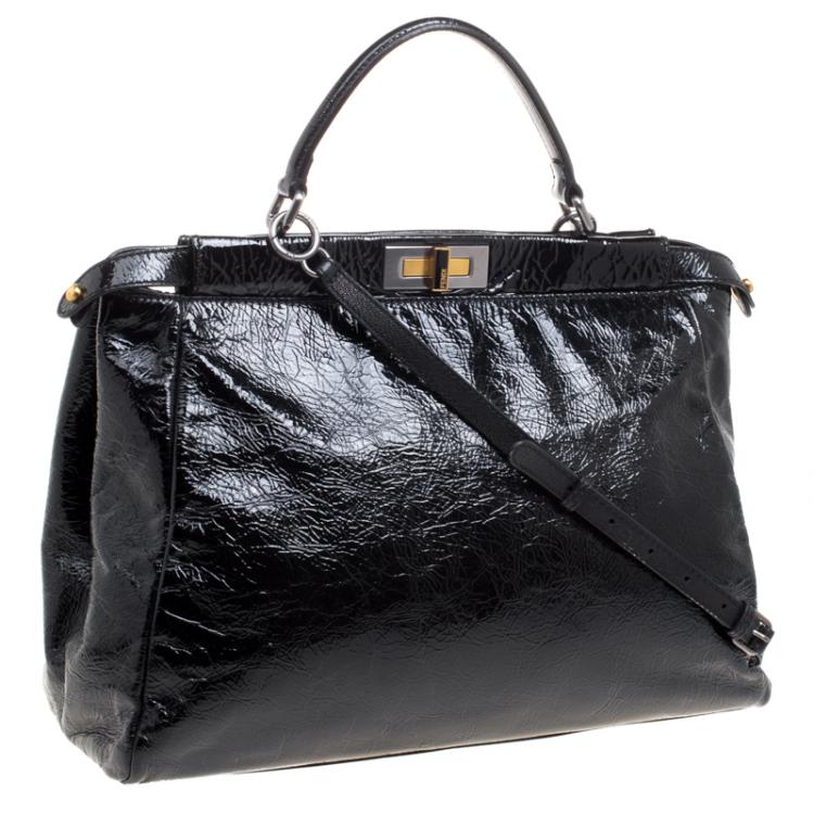 مملوكة مسبقًا Fendi Black Patent Leather Large Peekaboo Top Handle Bag