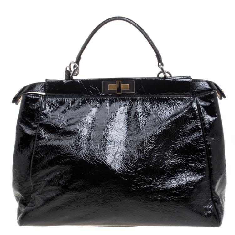 مملوكة مسبقًا Fendi Black Patent Leather Large Peekaboo Top Handle Bag