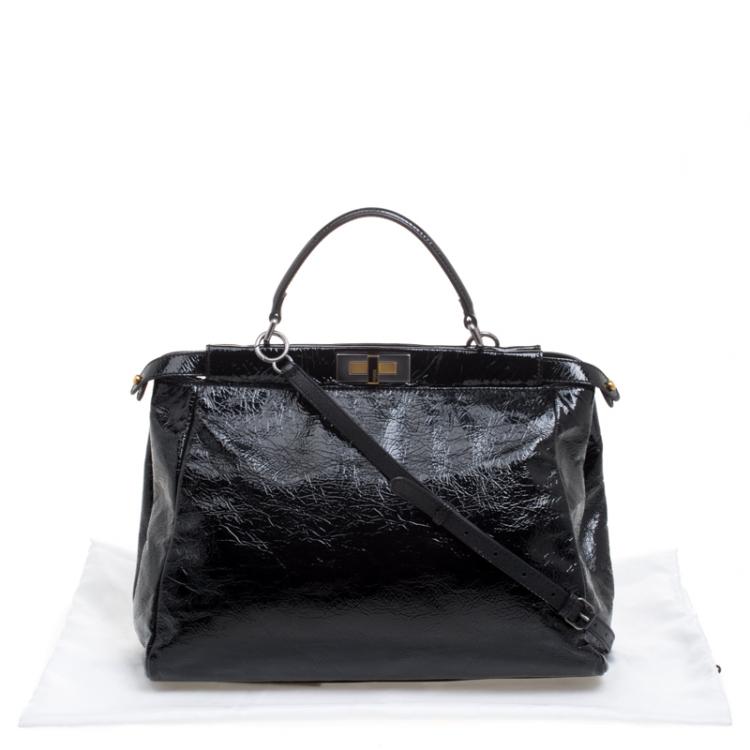 مملوكة مسبقًا Fendi Black Patent Leather Large Peekaboo Top Handle Bag