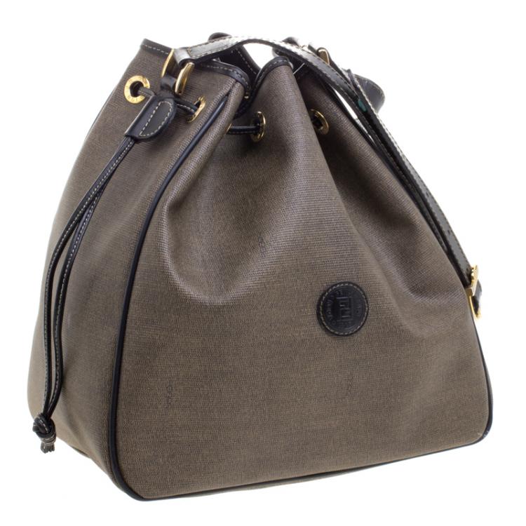 Pre Owned Fendi Brown Coated Canvas Vintage Drawstring Bucket Bag