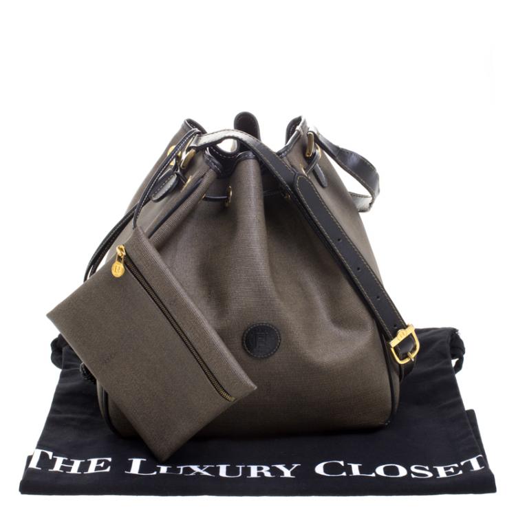 Pre Owned Fendi Brown Coated Canvas Vintage Drawstring Bucket Bag
