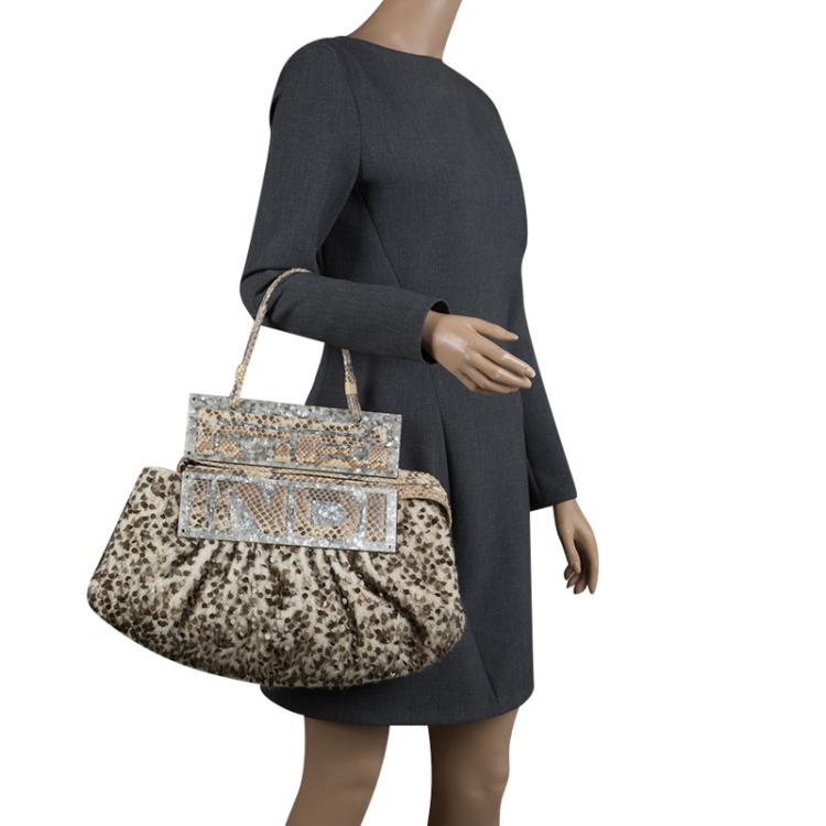 Fendi Beige Sequins And Python Baguette Bag Fendi