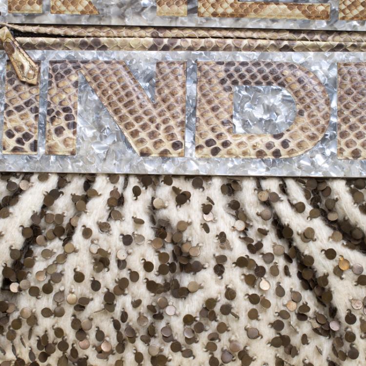 Pre Owned Fendi Cream/Beige Tweed/Sequin and Python To You Convertible Clutch Bag