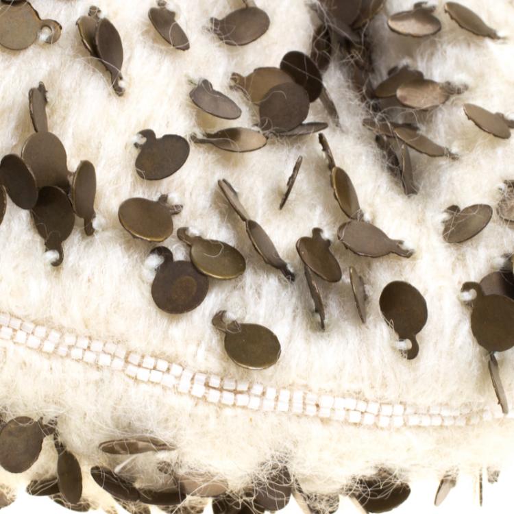 Pre Owned Fendi Cream/Beige Tweed/Sequin and Python To You Convertible Clutch Bag