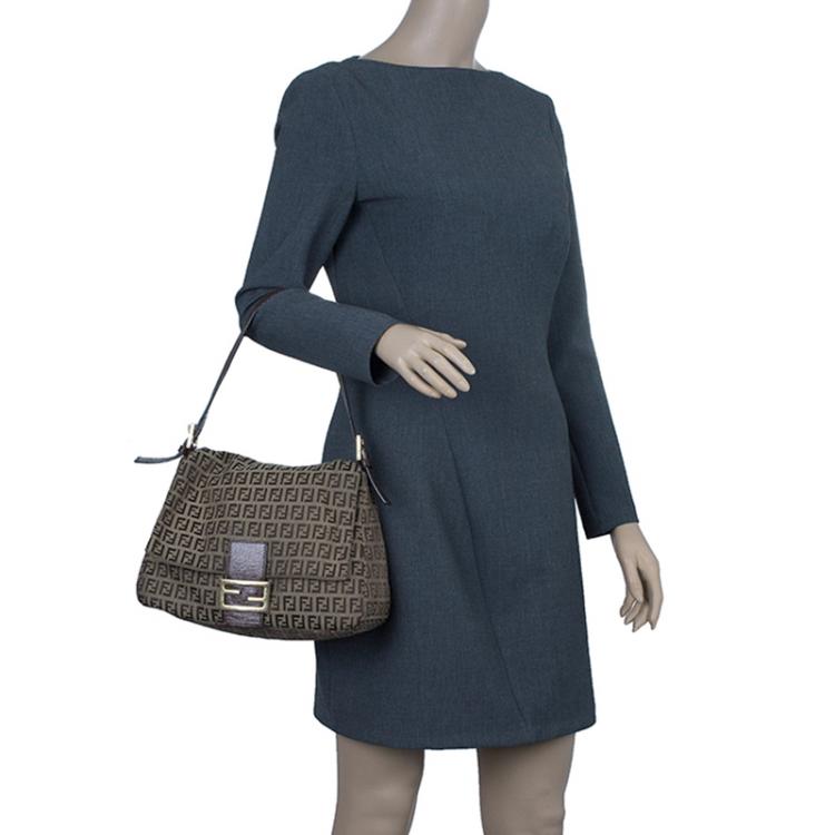 Pre Owned Fendi Brown Zucca Canvas Baguette Bag