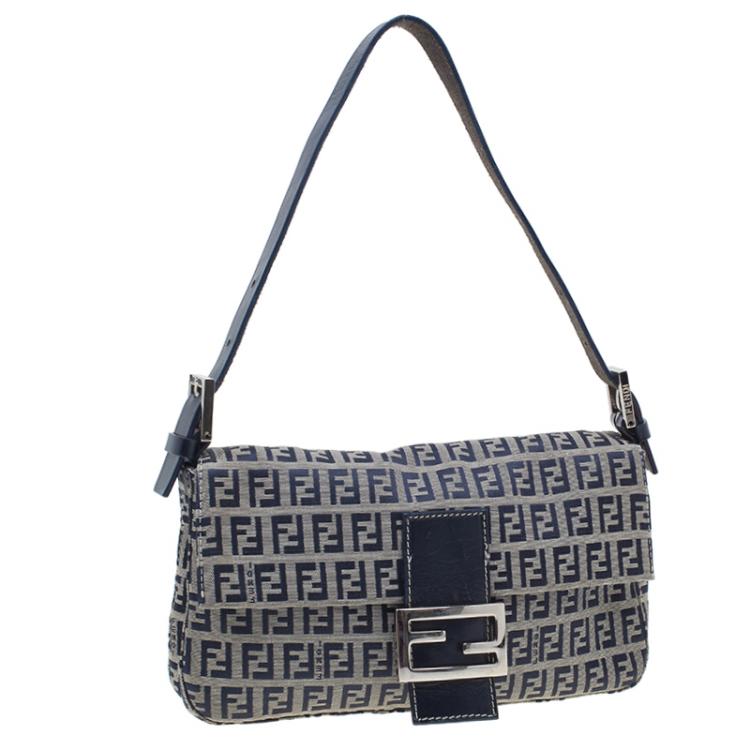 Pre Owned Fendi Black Zucchino Monogram Baguette