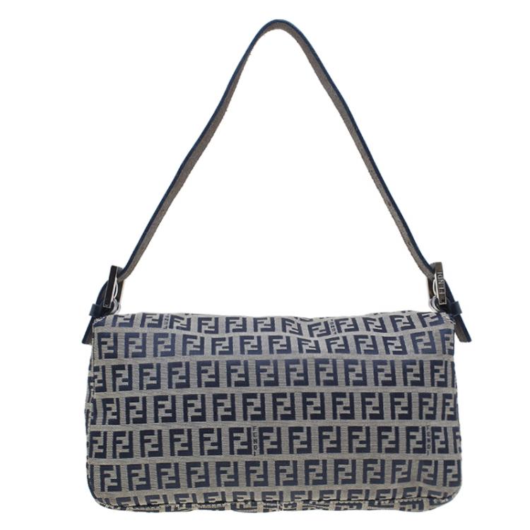 Pre Owned Fendi Black Zucchino Monogram Baguette