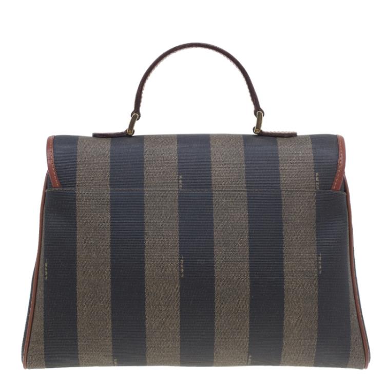 Pre Owned Fendi Striped Pequin Small Tote Bag