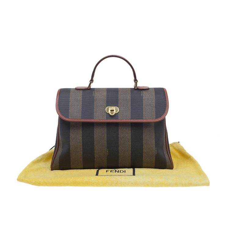 Pre Owned Fendi Striped Pequin Small Tote Bag