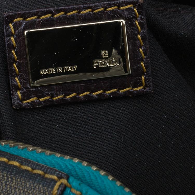 Pre Owned Fendi Blue Zucca Coated Canvas Mixed Media  Boston Bag