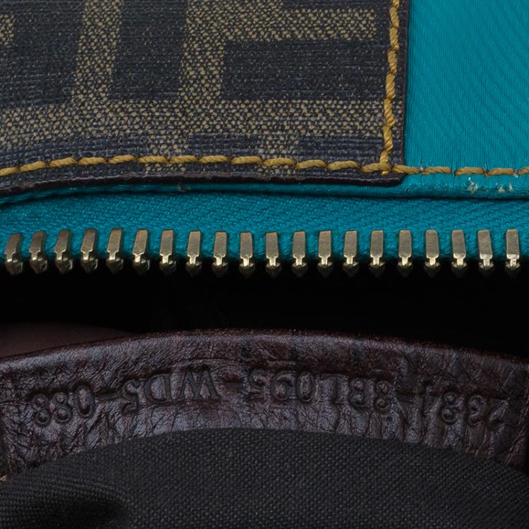 Pre Owned Fendi Blue Zucca Coated Canvas Mixed Media  Boston Bag