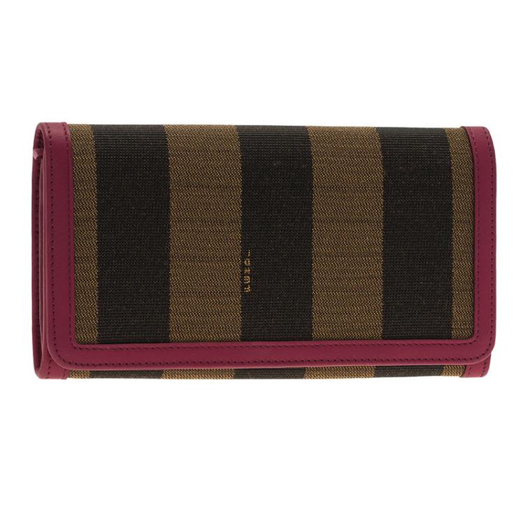 Pre Owned Fendi Burgundy Pequin Continental Wallet