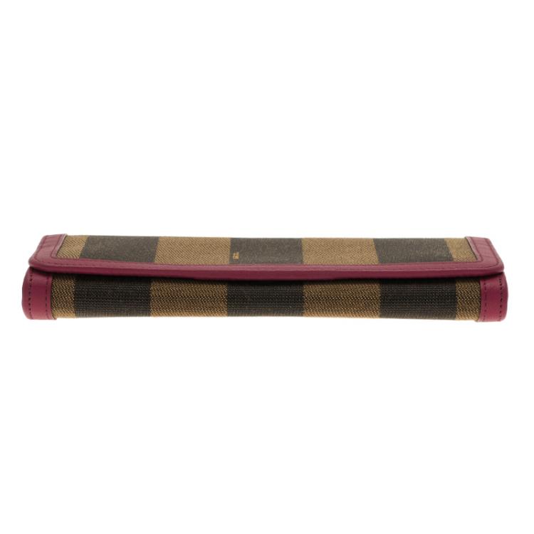 Pre Owned Fendi Burgundy Pequin Continental Wallet