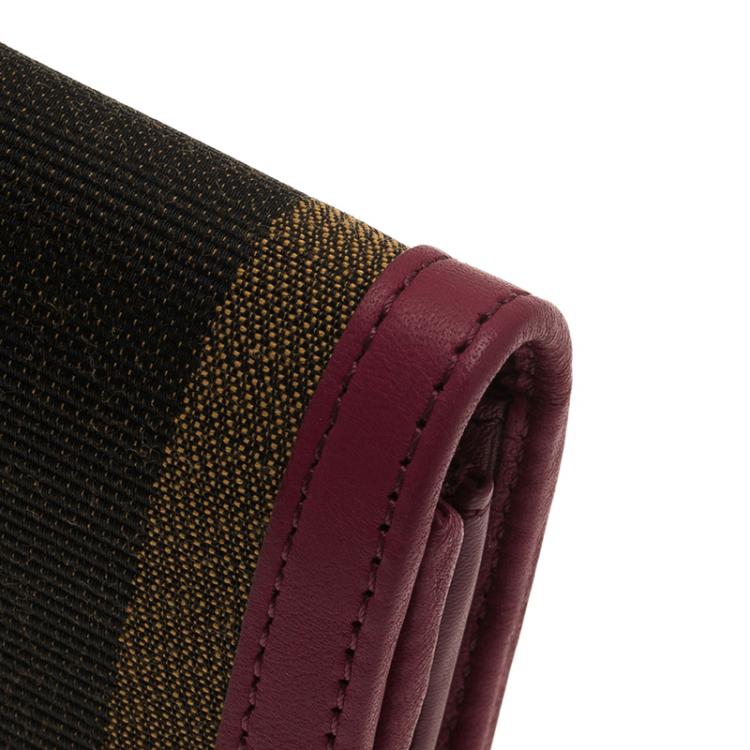 Pre Owned Fendi Burgundy Pequin Continental Wallet